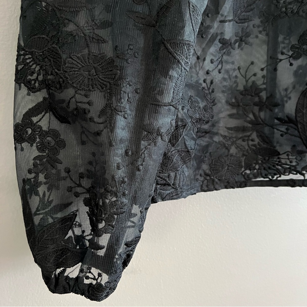 NA-KD Women’s Black Floral Lace Sheer Top Embroidered Elegant Size 40 - Picture 7 of 16